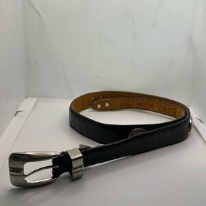 Black Leather Belt with Silver Buckle and Golf emblems